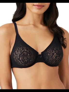 Wacoal Black Lace Underwire Bra with Floral Overlay